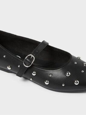 Girls' Black Studded Mary Jane Ballet Flat